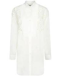 Moschino - Broderie-Anglaise Bib-Detail Mini Shirt Dress - Lyst