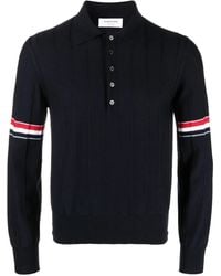 Thom Browne - Rwb-Stripe Knitted Polo Shirt - Lyst