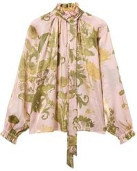 La DoubleJ - Floral-Print Tie-Neck Blouse - Lyst