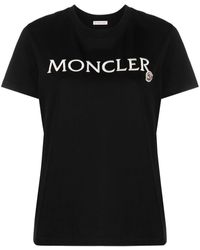 Moncler - Black Embroidered Logo T-shirt - Lyst