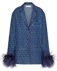 Valentino Garavani - Toile Iconographe Feather-Trim Denim Jacket - Lyst