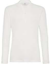 Brunello Cucinelli - Henley-T-Shirt mit Waffelstrick-Muster - Lyst