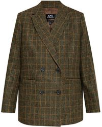 A.P.C. - Checked Wool Double-Breasted Blazer - Lyst