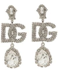 Dolce & Gabbana - Orecchini pendenti con logo e pendente in strass - Lyst