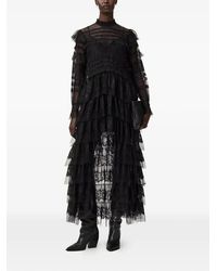 AllSaints Abi Lace Trim Draped Midi Dress in Black | Lyst Canada