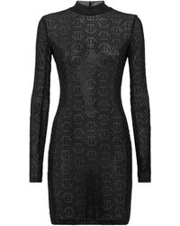 Philipp Plein - Tulen Mini-Jurk Met Monogram En Stras - Lyst