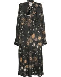 Semicouture - Tie-Detail Floral-Print Midi Dress - Lyst