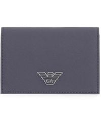 Emporio Armani - Regenerated Saffiano Leather Card Holder With Flap And Eagle Plate - Lyst