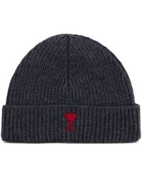 Ami Paris - Logo-embroidered Ribbed-knit Beanie - Lyst