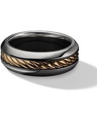 David Yurman - 18kt Yellow Gold And Sterling Silver Cable Inset Band Ring - Lyst