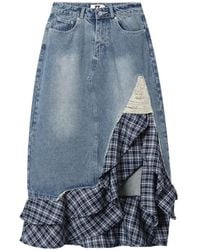 Izzue - Frayed Check Ruffled Skirt - Lyst