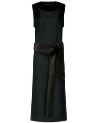 Loulou de Saison - Luca Fur-Trim Sleeveless Silk Midi Dress - Lyst