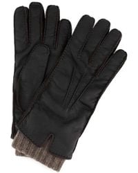 Fedeli - Ribbed-Knit Trim Leather Gloves - Lyst
