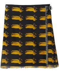 Burberry - Animal-print Frayed-edge Straight Skirt - Lyst
