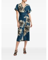 Brunello Cucinelli - Floral-Print Silk Midi Dress - Lyst