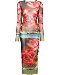 Jean Paul Gaultier - Roses Printed Tulle Midi Dress - Lyst