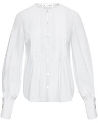 Oscar de la Renta - Pleat-detail Cotton-blend Shirt - Lyst