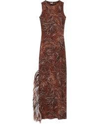 Loewe - Feather-Print Fringe Maxi Dress - Lyst