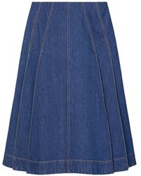Tory Burch - Jupe Mi-Longue En Jean À Plis - Lyst