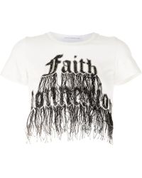 Faith Connexion - Fringed Logo-embroidered Cropped T-shirt - Lyst