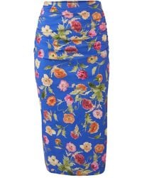 Carolina Herrera - Poppy-Print Ruched Midi Skirt - Lyst