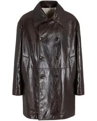 Giorgio Armani - Leather Double-Breasted Coat - Lyst