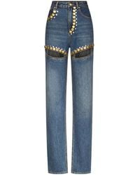 Area - Jeans Met Kristallen Knoop - Lyst