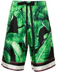 Dolce & Gabbana - Leaves-Print Silk Shorts - Lyst