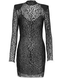 Balmain - Leopard Pattern Lace Bodycon Dress - Lyst