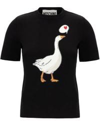 Moschino - Goose-Motif Short-Sleeve Cotton Sweater - Lyst