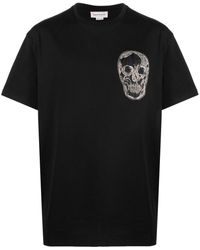Alexander McQueen - Skull-embroidered Cotton T-shirt - Lyst
