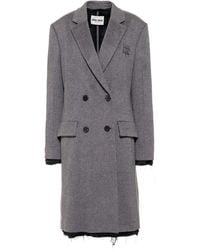 Miu Miu - Logo-Embroidered Double-Breasted Coat - Lyst