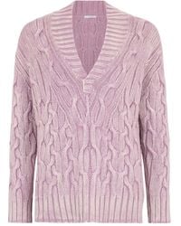 Malo - Pull En Maille Torsadée À Col V - Lyst