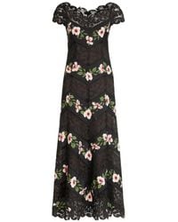 Oscar de la Renta - Chiné Hibiscus Striped Faille Midi Dress - Lyst
