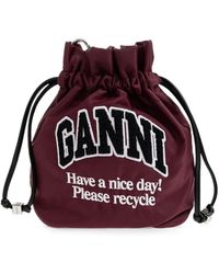 Ganni - Logo-Patch Drawstring Bucket Bag - Lyst