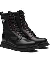 Prada - Logo-plaque Panelled Ankle Boots - Lyst