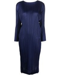 Pleats Please Issey Miyake - Abito Midi A Maniche Lunghe Plissettato - Lyst