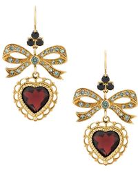Dolce & Gabbana - 18kt Yellow Gold Heart Garnet Drop Earrings - Lyst