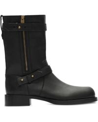 Burberry - Kent Bikerstiefel Aus Leder - Lyst