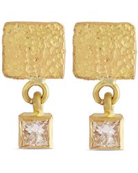 Elhanati - 18kt Yellow Gold Roxy Mezuzah Diamond Drop Earrings - Lyst
