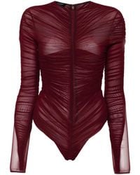 Mugler - Gathered Semi-Sheer Bodysuit - Lyst
