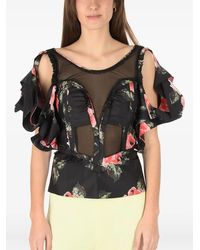 Maison Margiela - Floral-Print Mesh-Panel Blouse - Lyst