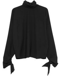Emporio Armani - Tie-Cuff High-Neck Blouse - Lyst