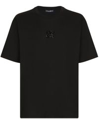 Dolce & Gabbana - Cotton T-Shirt With Rhinestone-Detailed Dg Patch - Lyst