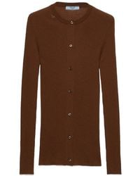 Prada - Ribbed Knit Wool Cardigan - Lyst