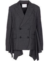 Sacai - Glen-Check Pleated Blazer - Lyst