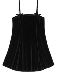 Ganni - Bow-Detailing Velvet Mini Party Dress - Lyst