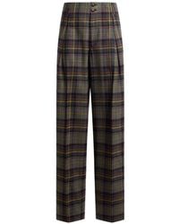 Etro - Stretch Wool Trousers With Check Motif - Lyst