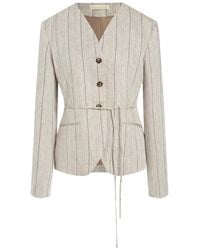 12 STOREEZ - Aurelia Pinstriped Linen Jacket - Lyst