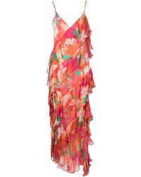 MSGM - All-over Floral Print Ruffled Long Dress - Lyst